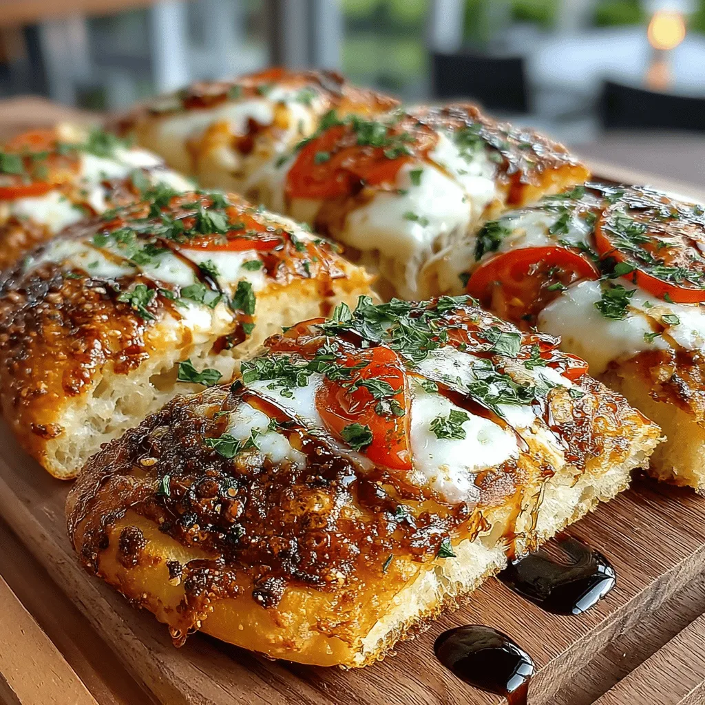 <strong>Introduction</strong>” /></p>
</p>
<h2>Tips for Using a Pizza Stone vs. Baking Sheet</h2>
</p>
<p>When it comes to baking flatbread, the choice of surface can significantly affect the final result. Understanding the differences between using a pizza stone and a baking sheet can help you achieve the perfect texture and flavor.</p>
</p>
<h3>Shaping and Topping the Flatbread</h3>
</p>
<h4>Shaping the Dough</h4>
</p>
<p>The first step in achieving a beautifully shaped flatbread is to gently press and stretch the dough. Start by placing the dough on a floured surface. Using your fingertips, press down in the center and work your way outwards, allowing the dough to retain a slightly thicker edge. This method creates a lovely border for your toppings and helps trap in the heat, resulting in a fluffy crust.</p>
</p>
<h4>Techniques for Rolling Out Flatbread</h4>
</p>
<p>If you prefer a more uniform thickness, you can use a rolling pin. Dust the surface and the dough lightly with flour to prevent sticking. Begin rolling from the center outwards, rotating the dough a quarter turn after each roll. This technique ensures an even thickness throughout. Aim for a thickness of about 1/4 inch, which strikes a perfect balance between crispness and chewiness.</p>
</p>
<h4>Tips for Achieving the Perfect Thickness</h4>
</p>
<p>Remember that the dough will rise slightly during baking, so don’t roll it out too thin. A good rule of thumb is to aim for a thickness that you can comfortably lift with your hands without it tearing. If the dough springs back while you attempt to roll it, let it rest for a few minutes. This relaxation will make it easier to shape.</p>
</p>
<h3>Assembling the Flatbread</h3>
</p>
<p>Once shaped, it’s time to assemble your flatbread with toppings. The order in which you layer your ingredients can significantly influence the flavor and texture.</p>
</p>
<h4>Order of Toppings and Their Roles in Flavor</h4>
</p>
<p>Start with a thin layer of olive oil brushed over the surface. This not only prevents the dough from becoming soggy but also enhances the base flavor. Next, add your sliced tomatoes. Arranging them evenly ensures that every bite is packed with flavor. Follow with fresh basil leaves, which should be torn rather than chopped; this preserves their aromatic oils. Finish with a sprinkle of salt and freshly cracked black pepper to elevate the flavors. The salt draws moisture from the tomatoes, intensifying their sweetness and flavor.</p>
</p>
<h4>Importance of Seasoning with Black Pepper</h4>
</p>
<p>Never underestimate the power of freshly cracked black pepper. It adds a subtle heat that complements the sweetness of the tomatoes and the herbaceous quality of the basil. A light dusting across your flatbread will enhance the overall taste and aroma.</p>
</p>
<h2>Baking to Perfection</h2>
</p>
<h3>Baking Process</h3>
</p>
<p>Preheat your oven to the highest setting, typically around 475°F to 500°F (245°C to 260°C). If you’re using a pizza stone, place it in the oven while it preheats to ensure it’s thoroughly hot before baking. This step is crucial for achieving a crisp base.</p>
</p>
<h3>Timing and Visual Indicators for Doneness</h3>
</p>
<p>When baking the flatbread, keep an eye on the clock. Generally, it should take about 10-15 minutes to become perfectly golden. Look for a crust that is lightly browned and crisp, with the tomatoes beginning to bubble. The fresh basil may darken slightly, which is normal and adds to the rustic charm of the dish.</p>
</p>
<h3>Differences in Baking on a Stone vs. a Sheet</h3>
</p>
<p>Baking on a pizza stone typically results in a crisper crust due to the stone’s ability to absorb moisture and conduct heat evenly. In contrast, a baking sheet may yield a slightly softer base but still produces delicious results. If using a baking sheet, consider preheating it in the oven as well, which can help replicate some of the effects of a pizza stone.</p>
</p>
<h3>Garnishing the Flatbread</h3>
</p>
<p>Once out of the oven, your flatbread should be adorned with a drizzle of balsamic glaze. This finishing touch adds a tangy sweetness that perfectly complements the savory ingredients. It also adds a beautiful visual contrast that elevates the dish’s presentation.</p>
</p>
<h4>Importance of Balsamic Glaze as a Finishing Touch</h4>
</p>
<p>Balsamic glaze not only enhances the flavor but also provides a glossy finish. To drizzle, use a spoon or a squeeze bottle for more control. Be generous, but avoid overwhelming the other flavors—just enough to accentuate the fresh ingredients.</p>
</p>
<h3>Suggestions for Serving and Presentation</h3>
</p>
<p>Serve your rustic flatbread warm, cut into wedges or slices. It pairs beautifully with a simple arugula salad dressed in lemon vinaigrette, offering a refreshing contrast to the rich flavors of the flatbread. For a rustic touch, consider serving it on a wooden board, garnished with extra basil leaves and a small bowl of olive oil for dipping.</p>
</p>
<h2>Serving Suggestions and Pairings</h2>
</p>
<h3>Ideal Accompaniments for the Flatbread</h3>
</p>
<p>This flatbread is versatile and can be enjoyed in various ways. Pair it with a light salad, such as a Caprese salad featuring fresh mozzarella, ripe tomatoes, and basil drizzled with olive oil and balsamic vinegar. Alternatively, serve it alongside a classic Mediterranean mezze platter, complete with hummus, tzatziki, and olives.</p>
</p>
<h3>Wines, Salads, or Dips That Complement the Flavors</h3>
</p>
<p>For a delightful pairing, consider enjoying your flatbread with a crisp white wine, such as a Sauvignon Blanc or a light Pinot Grigio. These wines bring out the fresh flavors of the tomatoes and basil while balancing the richness of the olive oil.</p>
</p>
<p>If you prefer non-alcoholic options, a refreshing sparkling water with a splash of lemon or a chilled herbal iced tea can serve as a perfect accompaniment.</p>
</p>
<h3>Suggestions for Variations or Additions</h3>
</p>
<p>Feel free to experiment with toppings to create variations of the flatbread. Consider adding thinly sliced red onions for a bit of bite, or crumbled feta or goat cheese for creaminess. Sautéed mushrooms or roasted bell peppers can provide additional flavor dimensions, while a sprinkle of chili flakes can add heat for those who enjoy a spicy kick.</p>
</p>
<h3>Other Toppings That Could Be Used</h3>
</p>
<p>If you wish to incorporate seasonal ingredients, zucchini ribbons, artichoke hearts, or even fresh corn can provide delightful textures and flavors. The beauty of flatbread lies in its adaptability, allowing you to tailor it to your tastes or what you have on hand.</p>
</p>
<h2>Nutritional Benefits of the Ingredients</h2>
</p>
<h3>Overview of Health Benefits Associated with Key Ingredients</h3>
</p>
<p>The key ingredients in this rustic flatbread—tomatoes, basil, and olive oil—are not only flavorful but also packed with nutritional benefits. Tomatoes are rich in vitamins C and K, potassium, and folate, making them a powerhouse for immune health and skin repair. They also contain antioxidants, such as lycopene, which may contribute to heart health.</p>
</p>
<p>Fresh basil is a fragrant herb that offers anti-inflammatory properties and is rich in essential oils. It also contains vitamins A, K, and C, alongside minerals like calcium and magnesium.</p>
</p>
<p>Olive oil, particularly extra virgin olive oil, is known for its heart-healthy monounsaturated fats. It’s loaded with antioxidants and has anti-inflammatory properties, making it a staple in Mediterranean diets.</p>
</p>
<h3>Tips for Making the Dish More Nutritious</h3>
</p>
<p>To enhance the nutritional profile of your flatbread, consider using whole wheat flour instead of all-purpose flour for the dough. This substitution increases fiber content and adds additional nutrients. Additionally, you can incorporate ground flaxseed or chia seeds into the dough for added omega-3 fatty acids.</p>
</p>
<h2>Conclusion</h2>
</p>
<p>This rustic fresh tomato and basil flatbread is not just a meal; it’s a celebration of simple yet vibrant ingredients. The joy of making this dish at home lies in the ability to control the quality of ingredients while experimenting with flavors that resonate with your palate.</p>
</p>
<p>As you embark on this culinary journey, remember that cooking is about sharing moments with loved ones and enjoying the process. The cultural significance of flatbread across various culinary traditions highlights its universal appeal, making it a dish that transcends borders and brings people together.</p>
</p>
<p>So gather your ingredients, embrace the cooking process, and savor the delightful flavors of your homemade flatbread. Share it with family and friends, and enjoy the satisfaction of creating something truly special from scratch.</p>
</div>